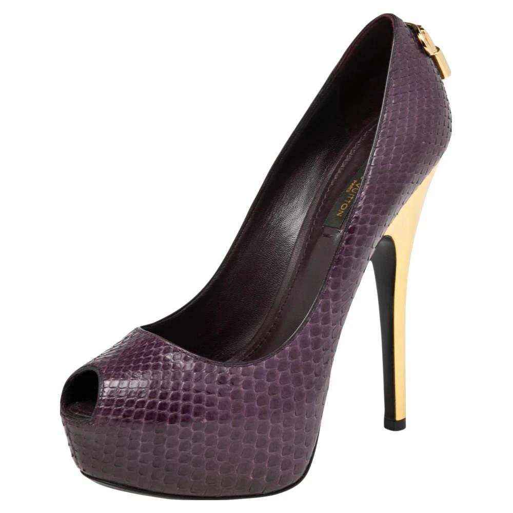 商品[二手商品] Louis Vuitton|Louis Vuitton Purple Python Oh Really! Peep Toe Platform Pumps Size 36.5,价格¥3292,第1张图片