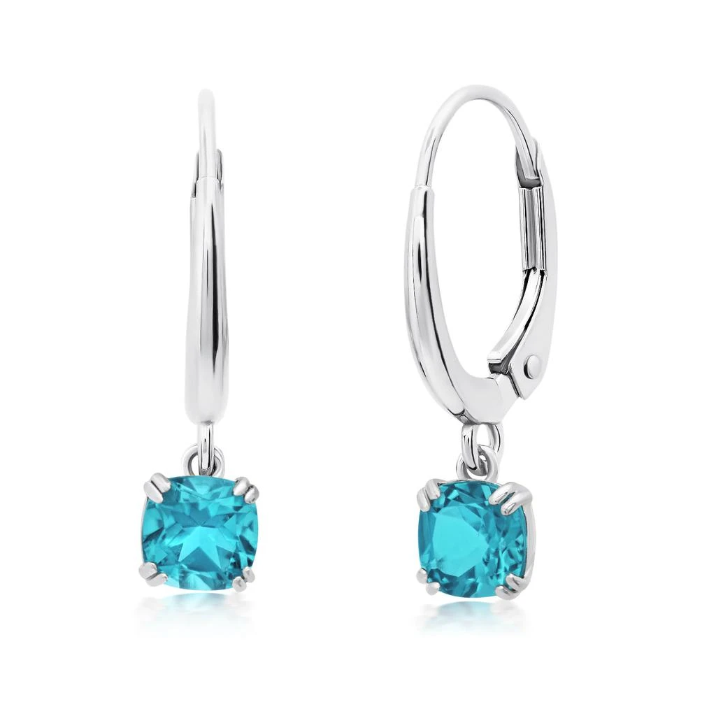 10k White or Yellow Gold Cushion Cut 5mm Gemstone Dangle Lever Back Earrings with Push Backs 商品