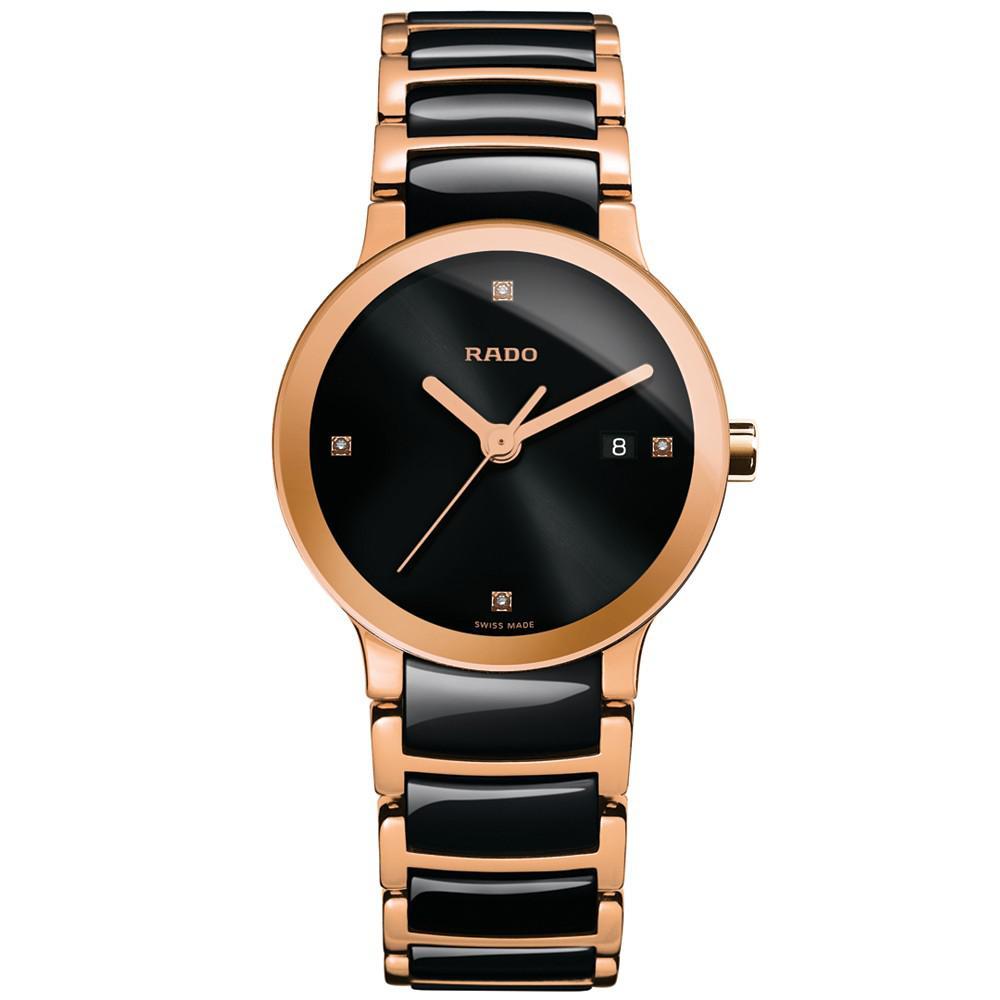 商品Rado|Women's Swiss Centrix Diamond Accent Black High-Tech Ceramic and Rose Gold-Tone PVD Stainless Steel Bracelet Watch 28mm R30555712,价格¥10897,第1张图片