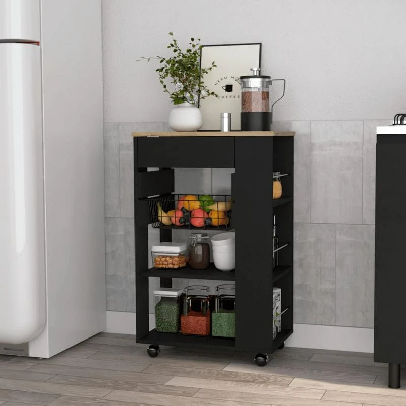 商品FM Furniture|Shelton Kitchen Cart, Two Open Shelves, One Drawer, Four Caster,价格¥1132,第1张图片