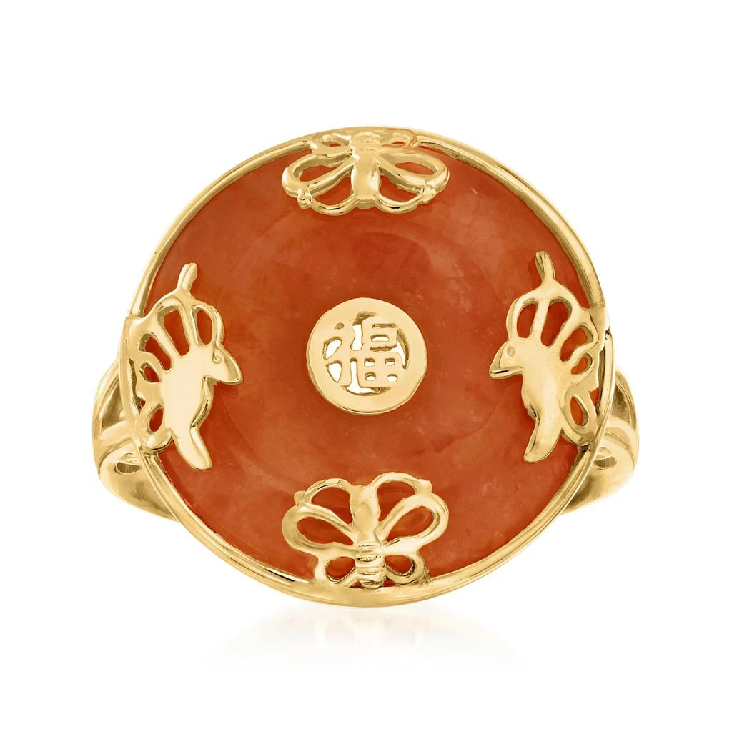 商品Ross-Simons|Ross-Simons Red Jade "Good Fortune" Butterfly Ring in 18kt Gold Over Sterling,价格¥783,第1张图片
