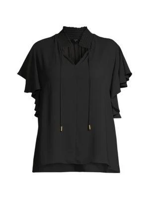 商品Tahari|Plus Flutter Sleeve Blouse,价格¥151,第3张图片详细描述