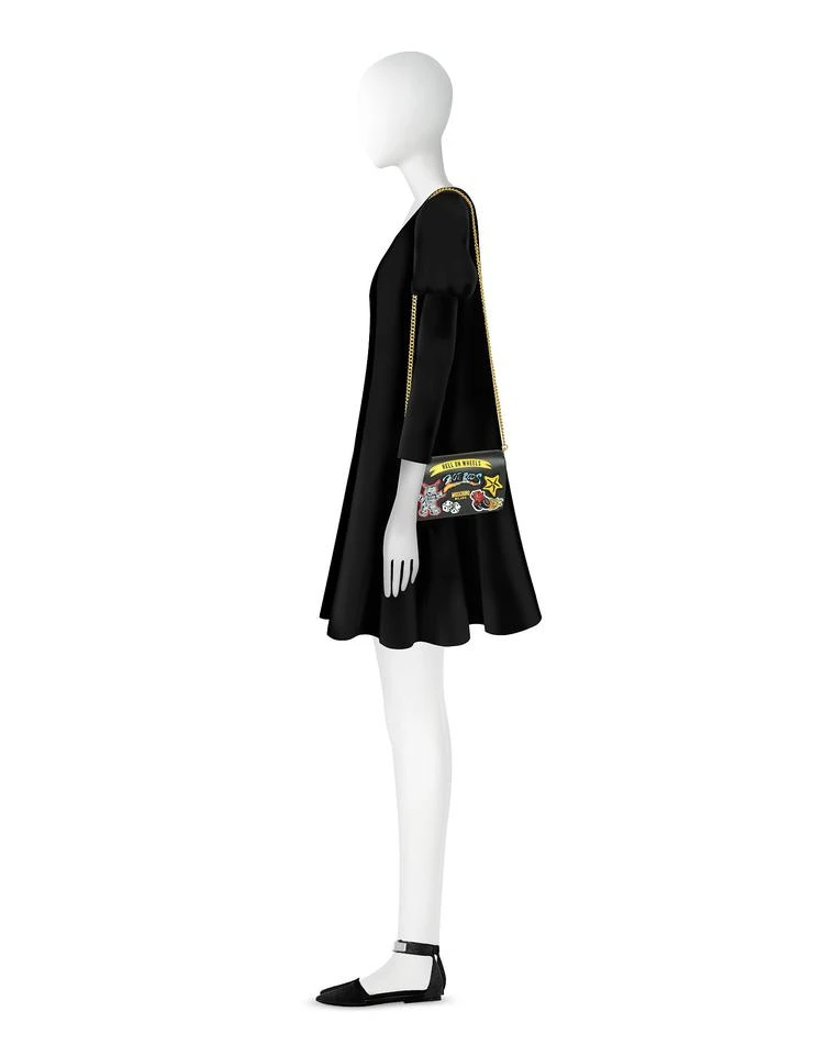 商品Moschino|Moschino 摩斯基诺 Black Leather Wallet Clutch w/Patches,价格¥3417,第3张图片详细描述