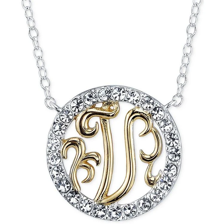 商品Unwritten|Initial "V" Pendant Necklace with Crystal Pavé Circle in Sterling Silver and Gold Flash,价格¥150,第2张图片详细描述