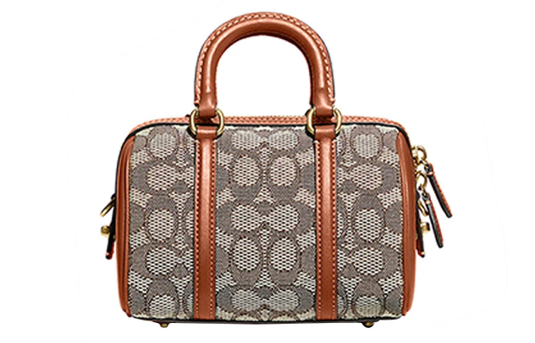 商品[国内直发] Coach|蔻驰 Ruby 经典标志提花 织物配牛皮革 波士顿包手提单肩斜挎包 小号 女款 棕色老花,价格¥3203,第4张图片详细描述