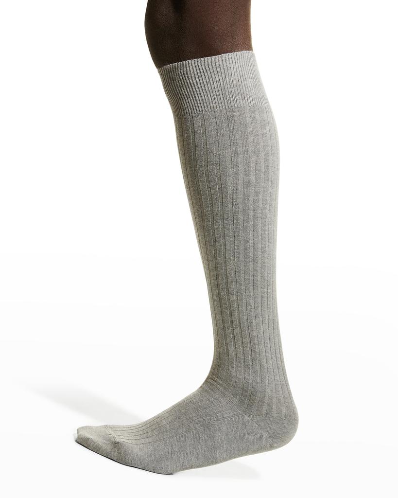 Men's Solid Ribbed Knee-High Socks商品第1张图片规格展示