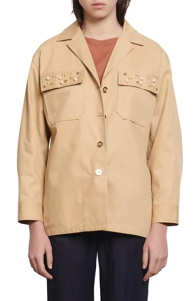商品Sandro|Saha Embellished Canvas Jacket,价格¥873,第1张图片