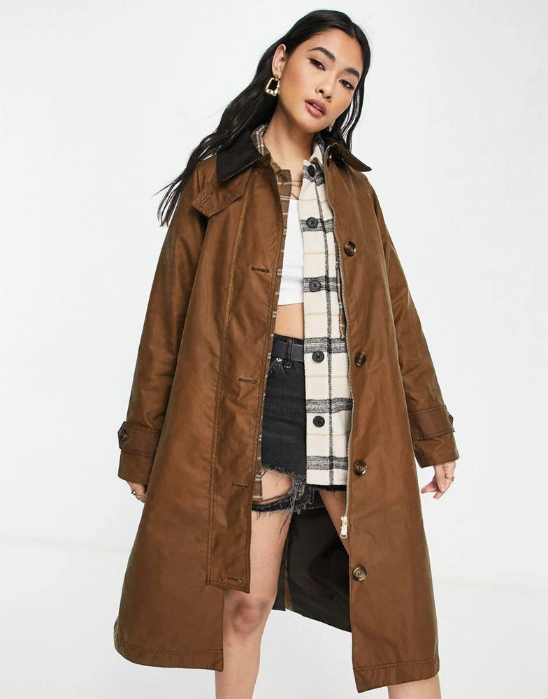 商品Barbour|Barbour Nancy wax trench coat in camel,价格¥1632,第1张图片