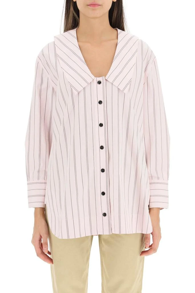 商品Ganni|Ganni striped poplin v-neck shirt,价格¥924,第2张图片详细描述