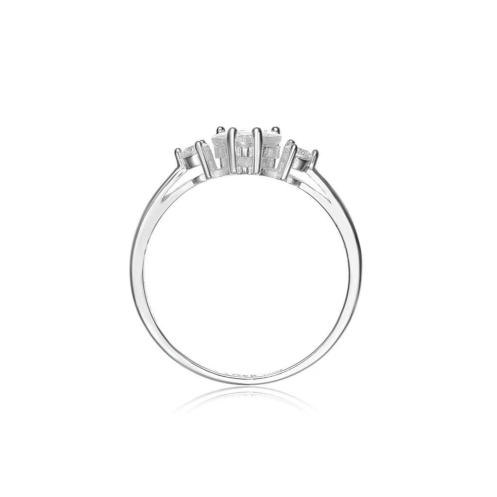 商品Genevive|Sterling Silver  White Gold  Plated Heart and Round Clear Cubic Zirconia's Three-Stone "I Love You" Ring,价格¥538,第2张图片详细描述