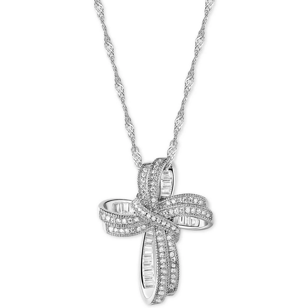 商品Macy's|Cubic Zirconia Cross Pendant Necklace in Sterling Silver,价格¥350,第1张图片