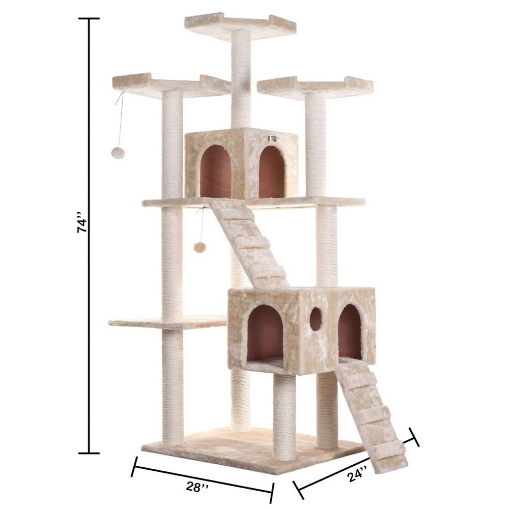 74" Multi-Level Real Wood Cat Tree With Scratching Posts 商品