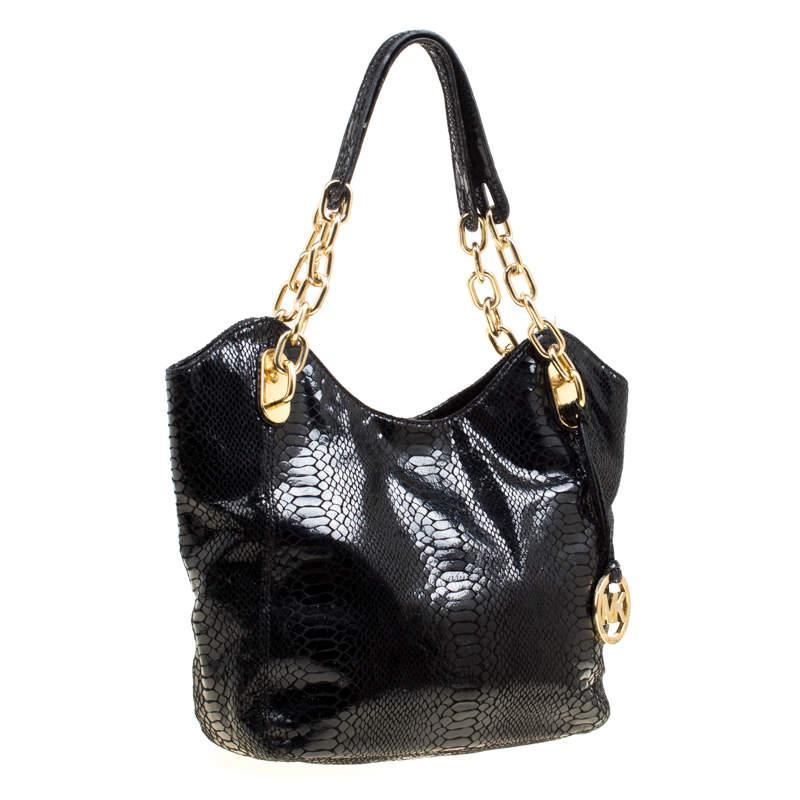 商品[二手商品] Michael Kors|Michael Michael Kors Python Embossed Leather Medium Lilly Chain Tote,价格¥1293,第5张图片详细描述