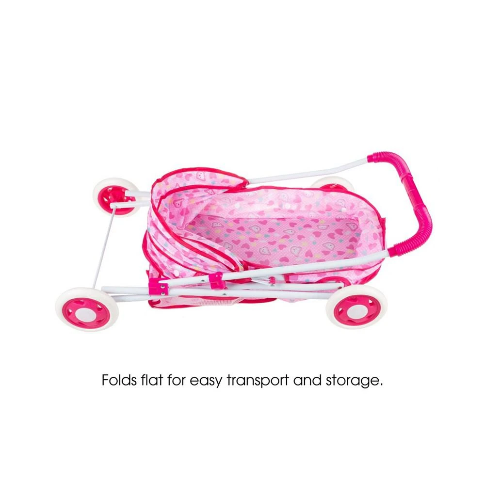 Hey Play Deluxe Toy Pram For 18” Baby Dolls - Foldable, Carriage With Diaper Bag, Storage Basket And Canopy For Little Girls, Boys And Kids 商品