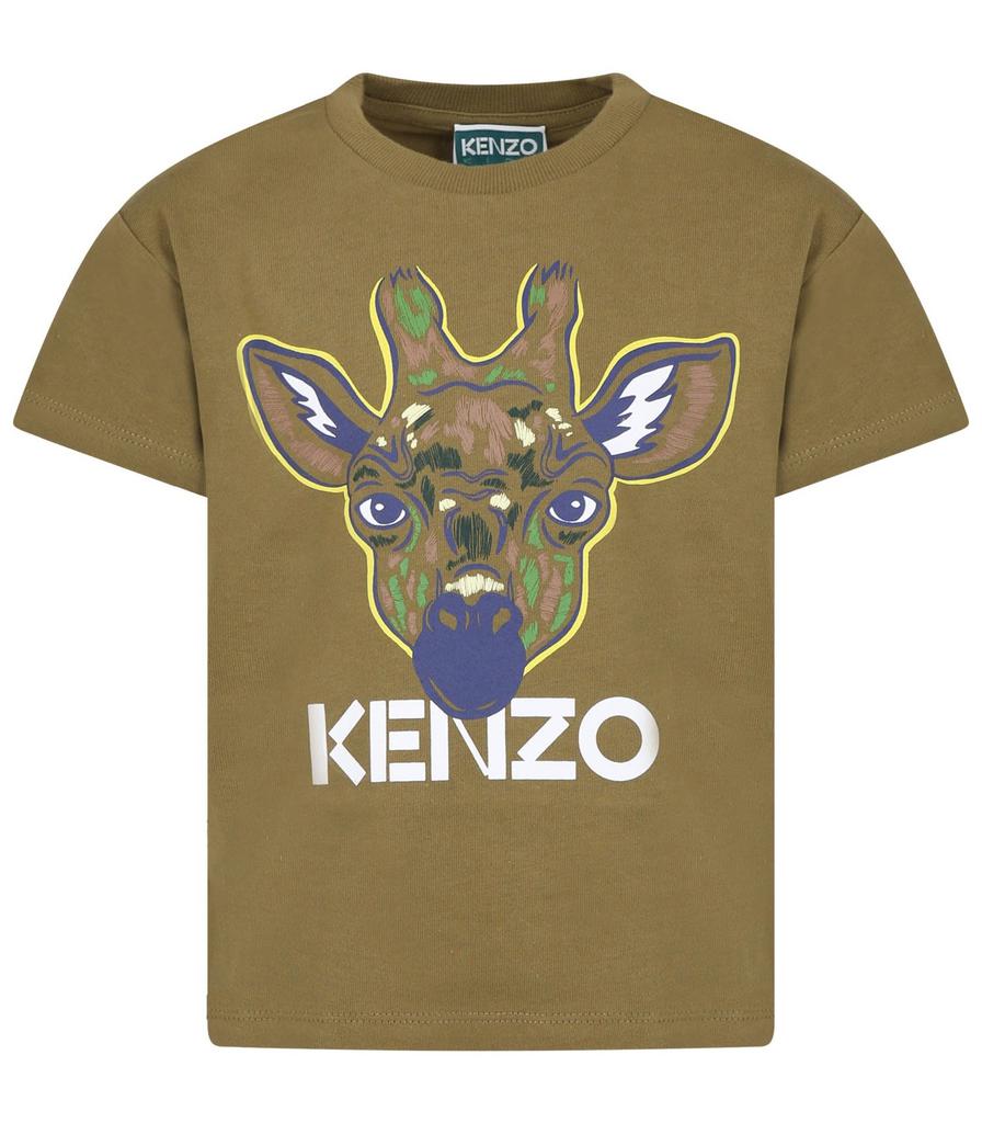 Kenzo Kids T-shirt Verde Con Giraffa E Logo商品第1张图片规格展示