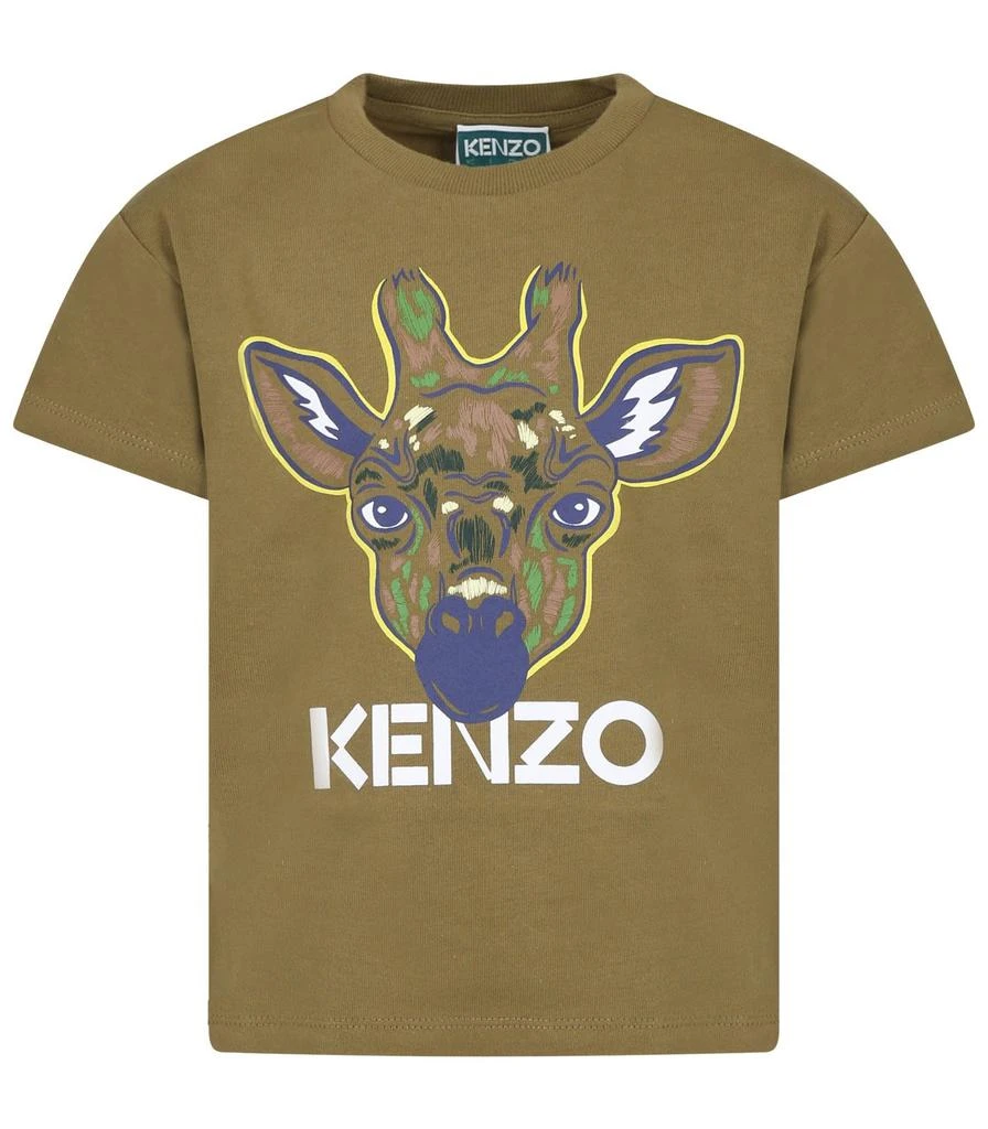 商品Kenzo|Kenzo Kids T-shirt Verde Con Giraffa E Logo,价格¥818,第1张图片