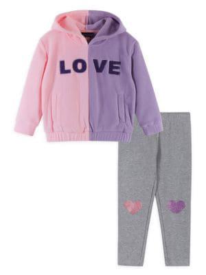 Little Girl's & Girl's 2-Piece Colorblock Heart Hooded Set商品第1张图片规格展示