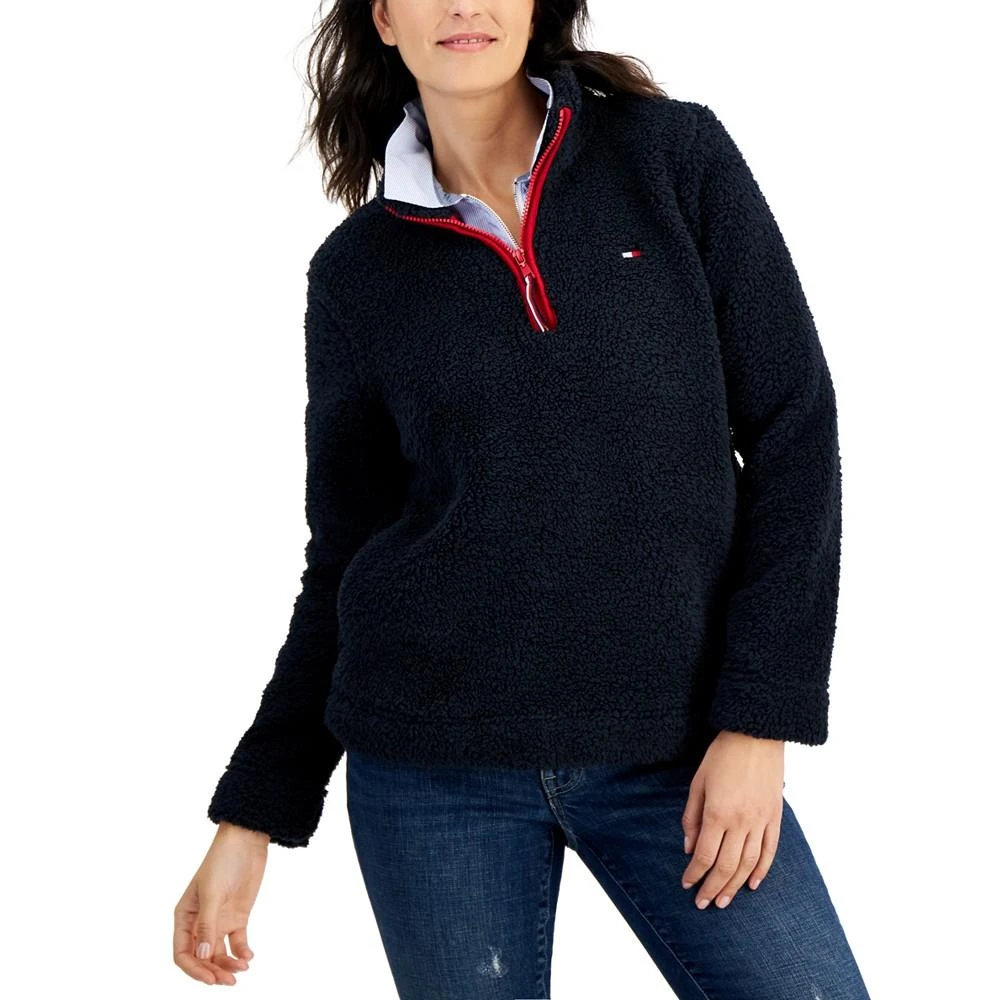 商品Tommy Hilfiger|Women's 1/4-Zip Sherpa Logo Pullover,价格¥228,第1张图片详细描述