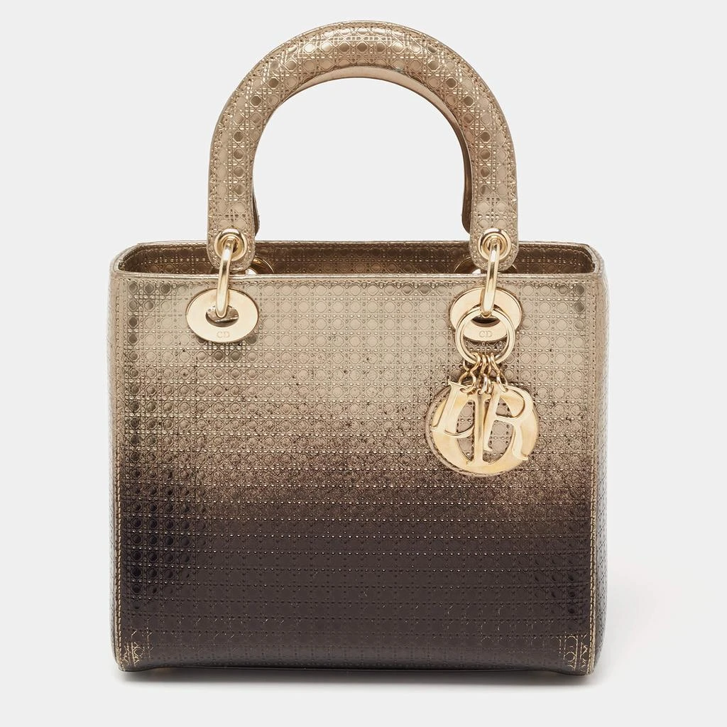 商品[二手商品] Dior|Dior Ombre Gold Microcannage Patent Leather Medium Lady Dior Tote ,价格¥14065,第1张图片
