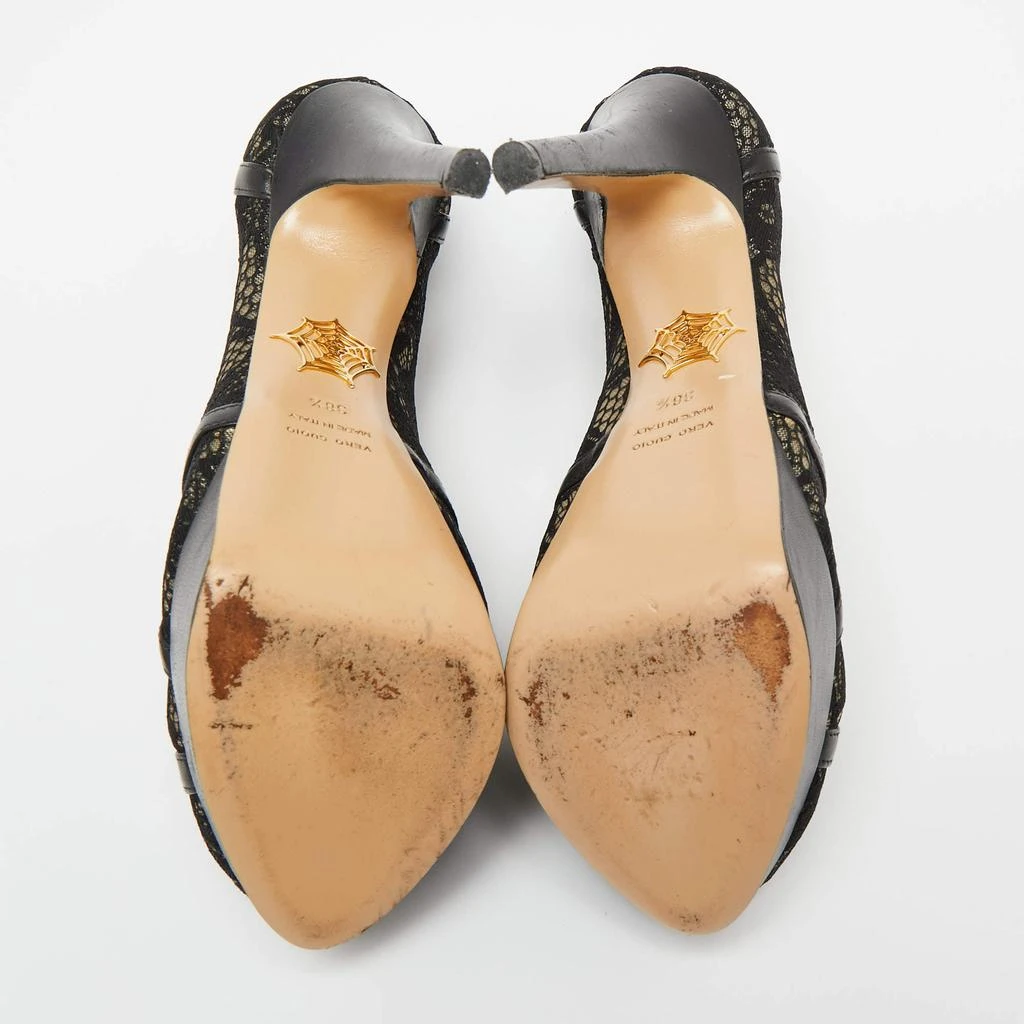 Charlotte Olympia Black Leather And Lace Platform Pumps Size 38.5 商品