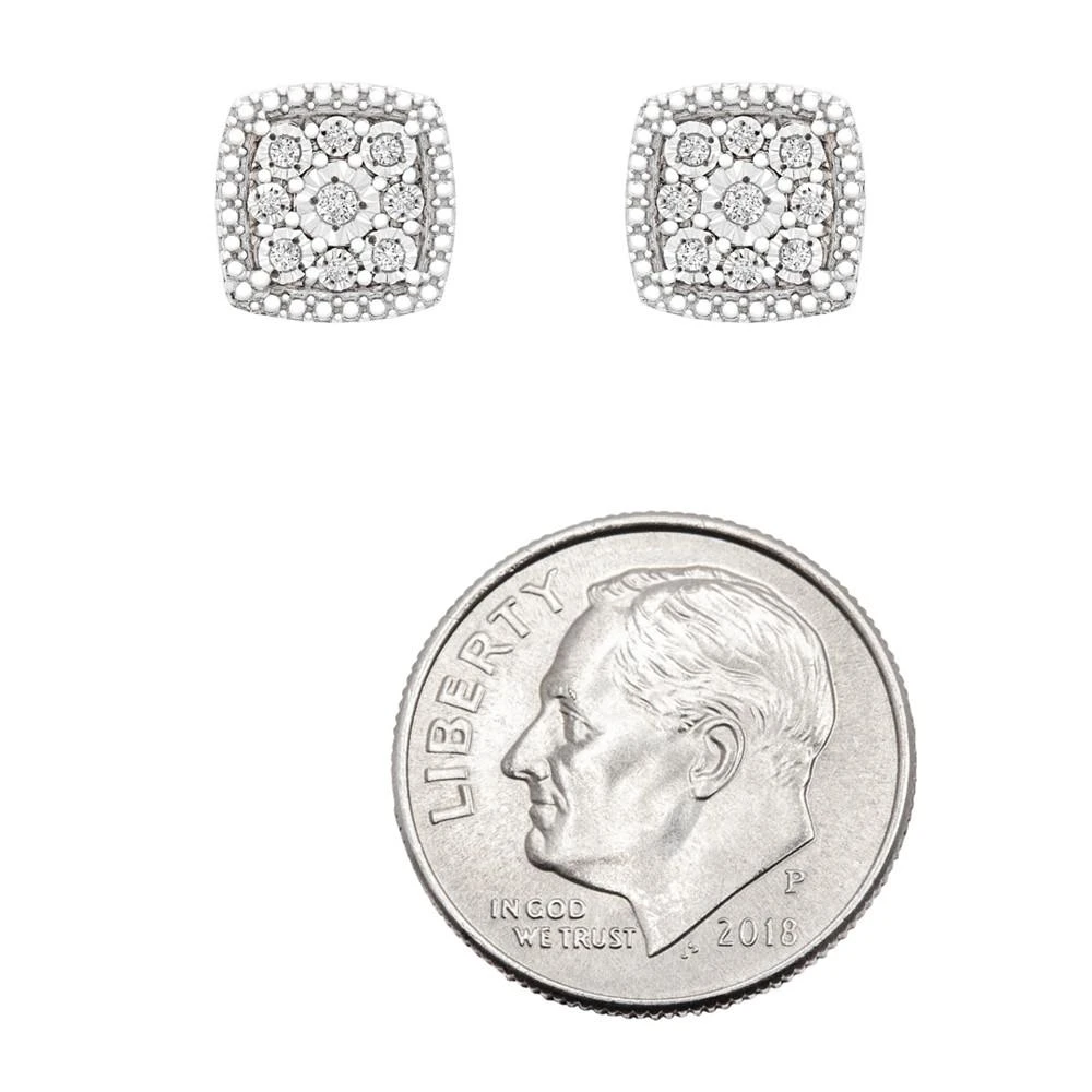 商品Macy's|Diamond Cushion Cluster Stud Earrings (1/10 ct. t.w.) in Sterling Silver,价格¥243,第4张图片详细描述