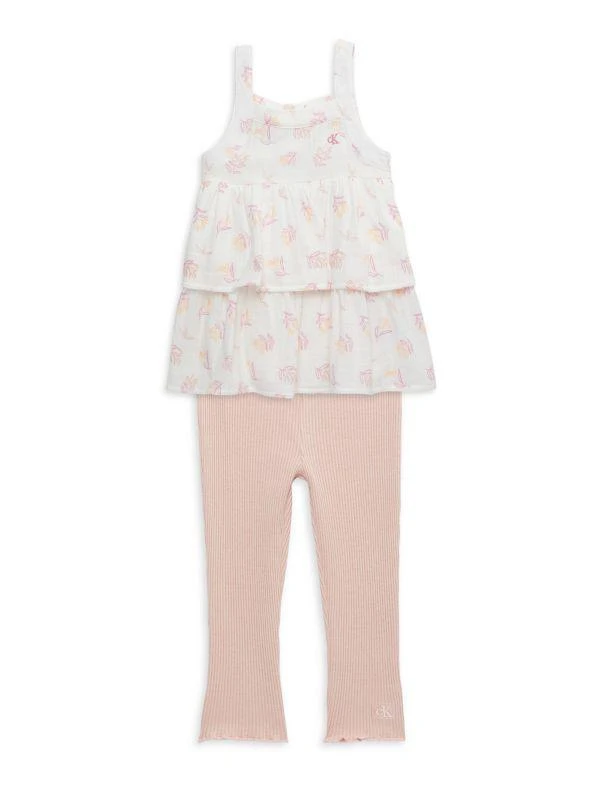 商品Calvin Klein|Little Girl's 2-Piece Tiered Top & Capri Leggings Set,价格¥97,第1张图片