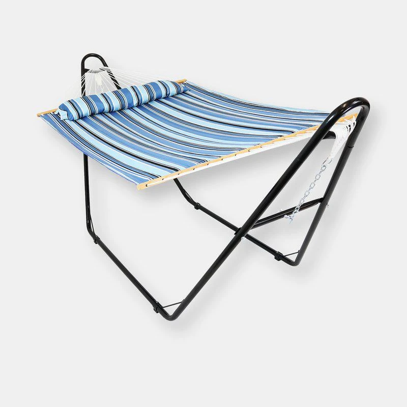 商品Sunnydaze Decor|Double Quilted Hammock with Universal Steel Stand Misty Beach Outdoor Swing Bed, Sunnydaze Quilted 2-Person Hammock and Multi-Use Steel Stand,价格¥1488,第1张图片