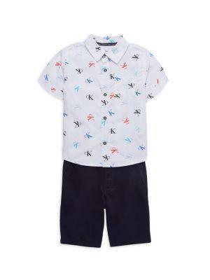商品Calvin Klein|Little Boy’s 2-Piece Logo Shirt & Shorts Set,价格¥175,第1张图片