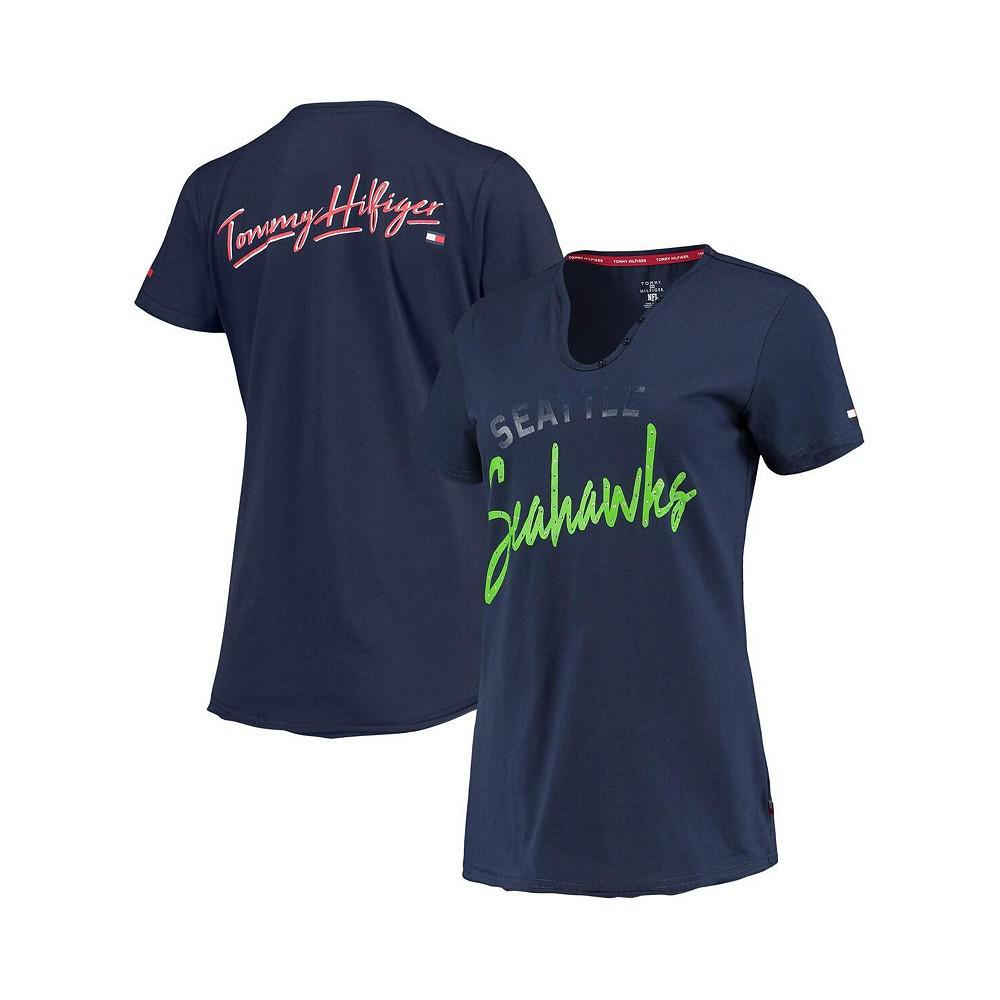 商品Tommy Hilfiger|Women's College Navy Seattle Seahawks Riley V-Neck T-shirt,价格¥257,第1张图片