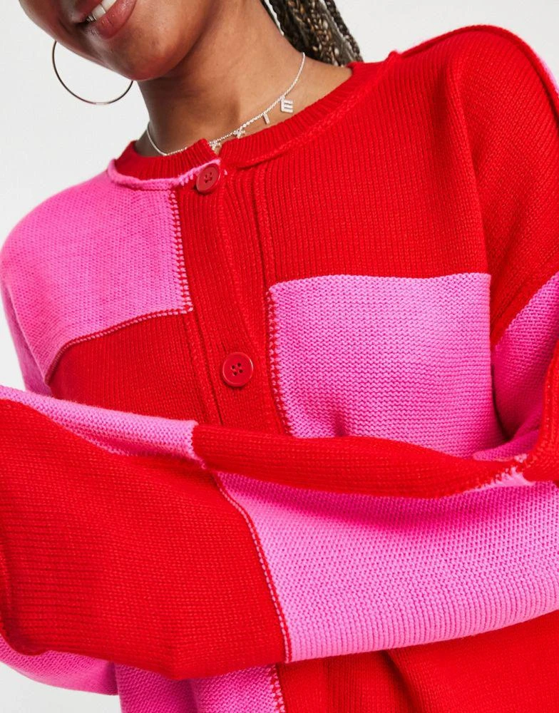 商品ASOS|ASOS DESIGN oversize cardigan in pink and red check,价格¥233,第2张图片详细描述