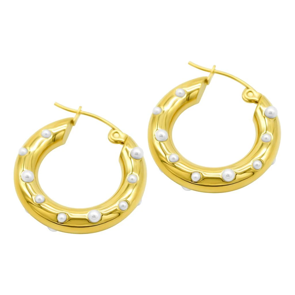 商品ADORNIA|Tarnish Resistant 14K Gold Plated Pearl-Studded Hoop Earrings,价格¥427,第3张图片详细描述