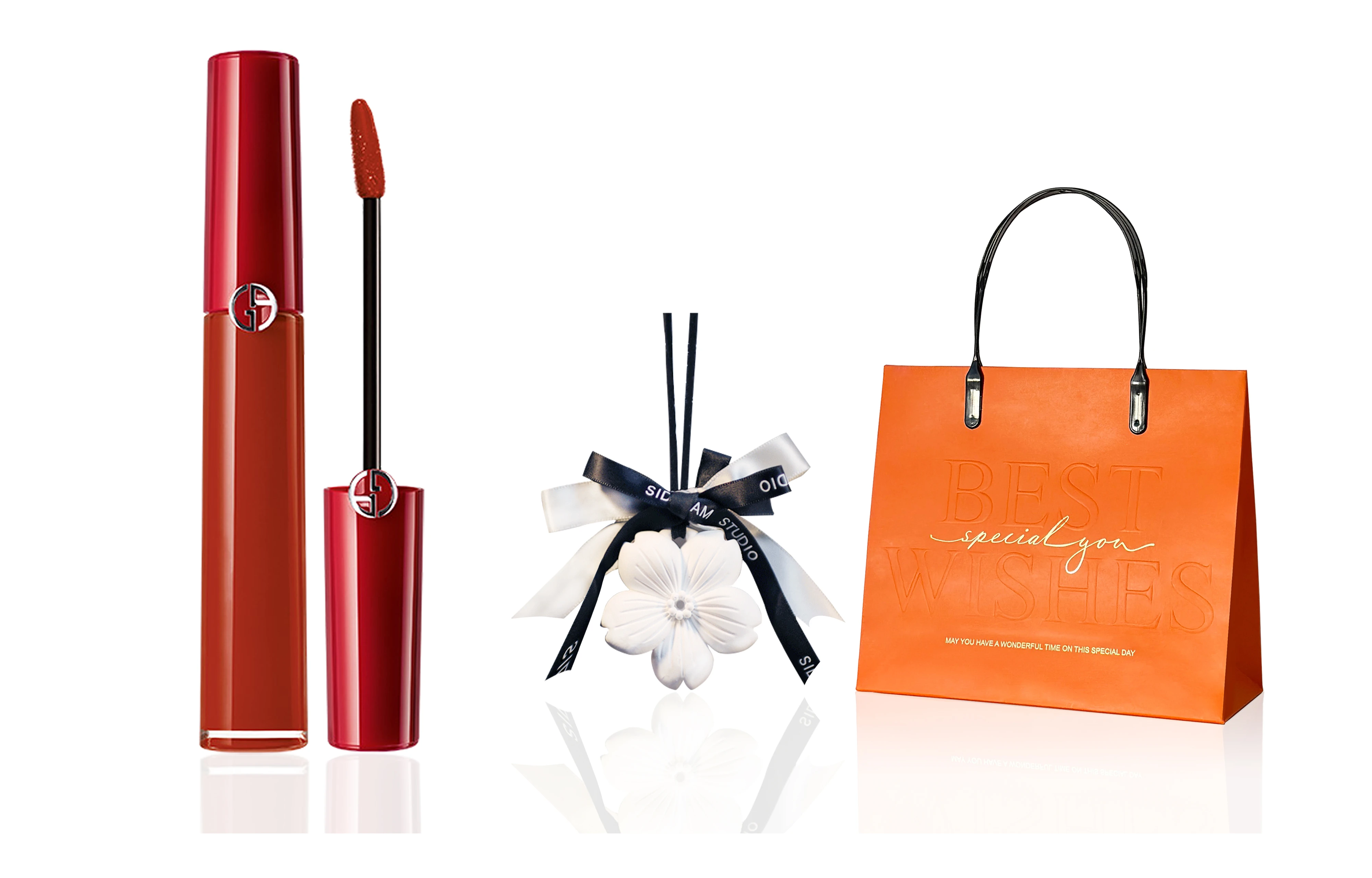 商品[国内直发] Giorgio Armani|乔治阿玛尼 红管 心想事橙礼遇彩妆套装 丝绒缎面自然持久哑光雾面不晕染素颜气色 三件套,价格¥396,第9张图片详细描述