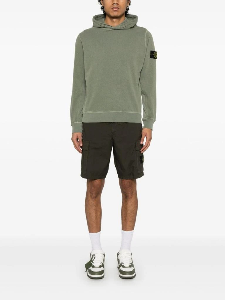 商品Stone Island|Moss Green Hooded Sweater With Ribbed Cuffs And Logo Patch,价格¥1772,第3张图片详细描述
