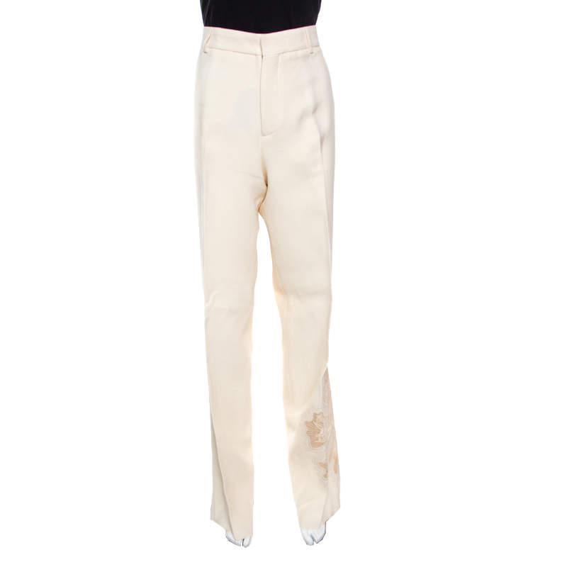 商品[二手商品] ROCHAS|Rochas Cream  Floral Embroidered Mesh Detail Tailored Trousers XL,价格¥813,第1张图片