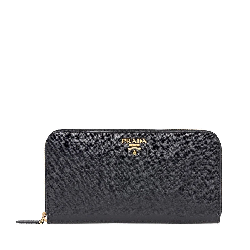 商品Prada|【预售3-7天】普拉达  女士黑色皮革金扣徽标长款拉链钱包1ML506_QWA_F0002,价格¥6245,第1张图片