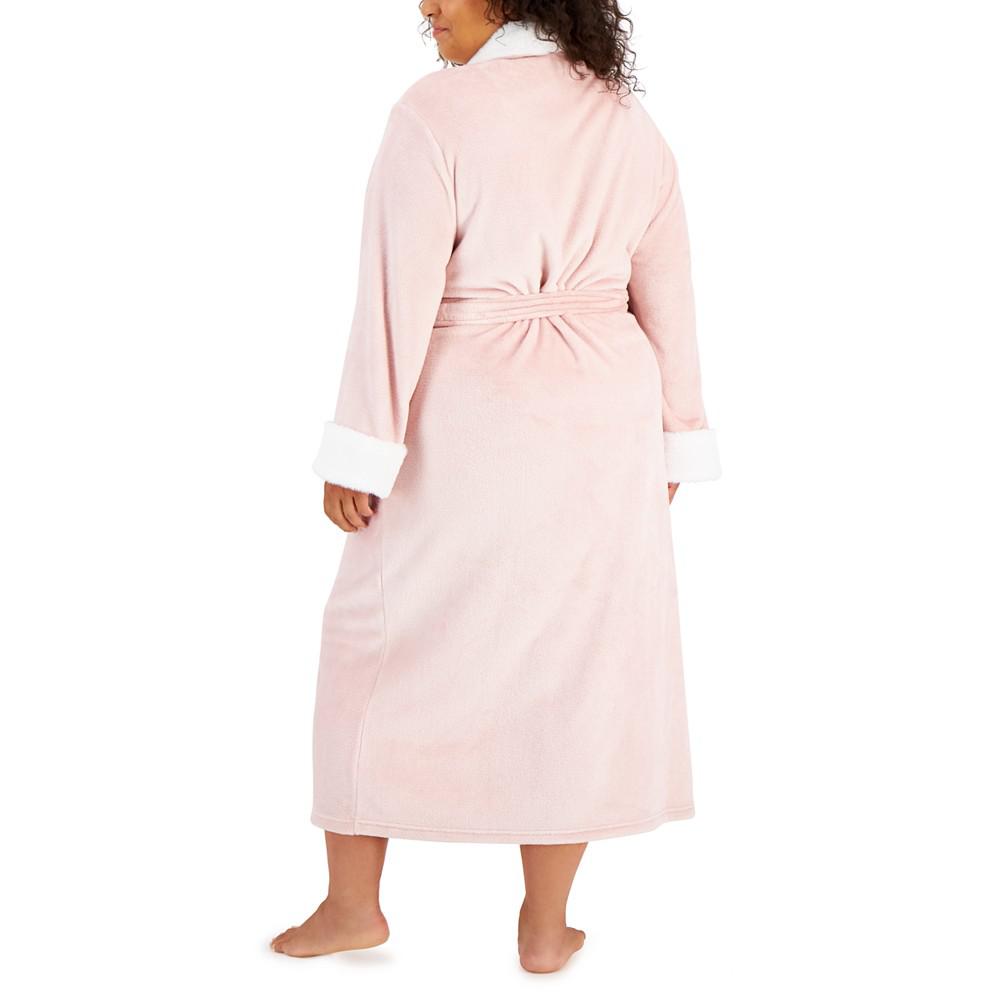 Plus Size Plush Faux-Fur Trim Long Wrap Robe, Created for Macy's商品第2张图片规格展示