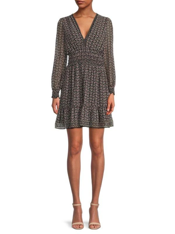 商品Max Studio|Georgette Floral Smocked Mini Dress,价格¥200,第1张图片