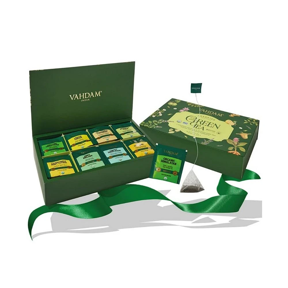 商品Vahdam Teas|Green Tea Variety Sampler Gift Set, 80 Long Leaf Pyramid Tea Bags,价格¥374,第5张图片详细描述