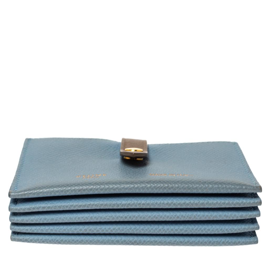 Celine Dusty Blue Grained Leather Accordeon Card Holder商品第5张图片规格展示