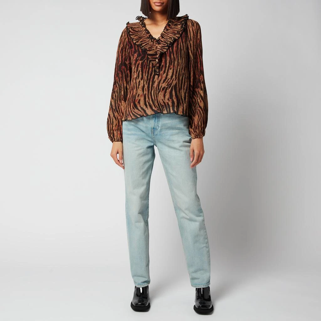 商品Ganni|Ganni Women's Pleated Georgette Blouse - Tigers Eye,价格¥308,第3张图片详细描述