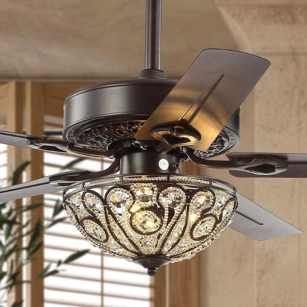 商品JONATHAN Y|Ali 48" 3-Light Wrought Iron LED Ceiling Fan With Remote,价格¥2701,第1张图片