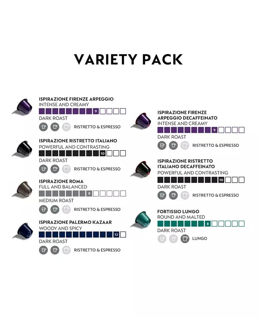 商品Nespresso|Capsules OriginalLine , Best Seller Variety Pack, Dark Roast Espresso Coffee, 100-Count Espresso Pods,价格¥683,第3张图片详细描述