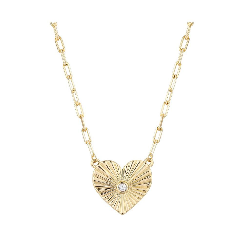 Gold Flash-Plated Diamond Cut Heart Pendant Link Necklace, 16+2" Extender商品第1张图片规格展示