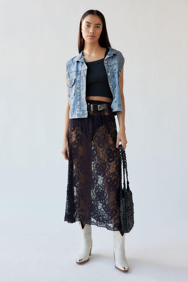 商品Urban Renewal|Urban Renewal Remade Overdyed Lace Midi Skirt,价格¥418,第3张图片详细描述