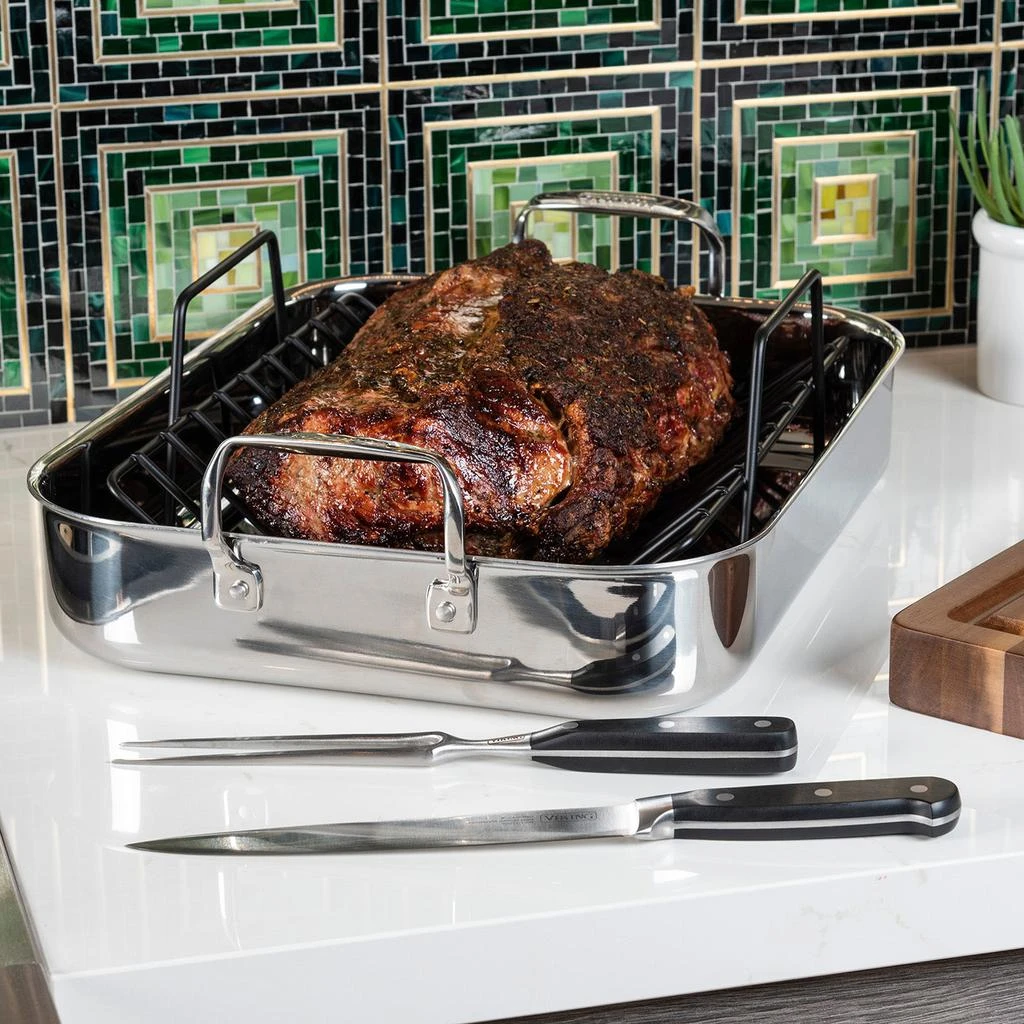 商品Viking|3-Ply Roasting Pan, 13-Inch x 16-Inch w/ Carving Set, Stainless,价格¥1897,第2张图片详细描述