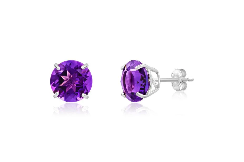 商品MAXCOLOR|14k White Gold 9mm Round Cut Gemstone Stud Earrings,价格¥949,第1张图片