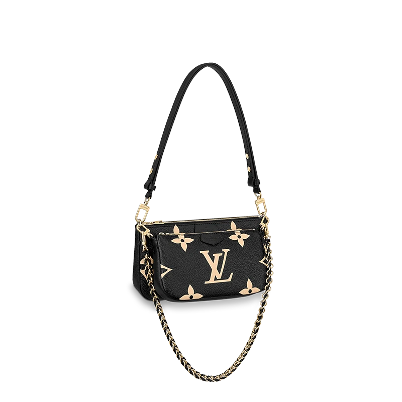 商品Louis Vuitton|【预售3-7天】路易威登22春夏新款MULTIPOCHETTEACCESSOIRES系列女士黑色牛皮革老花压纹粒面牛皮金扣单肩斜跨手提包M45777,价格¥21331,第1张图片