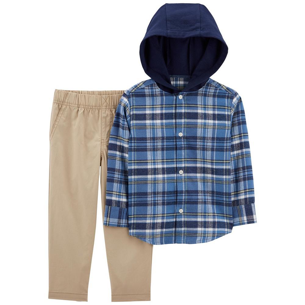 Toddler Boys Plaid Hooded Button-Front Shirt and Pants, 2 Piece Set商品第1张图片规格展示