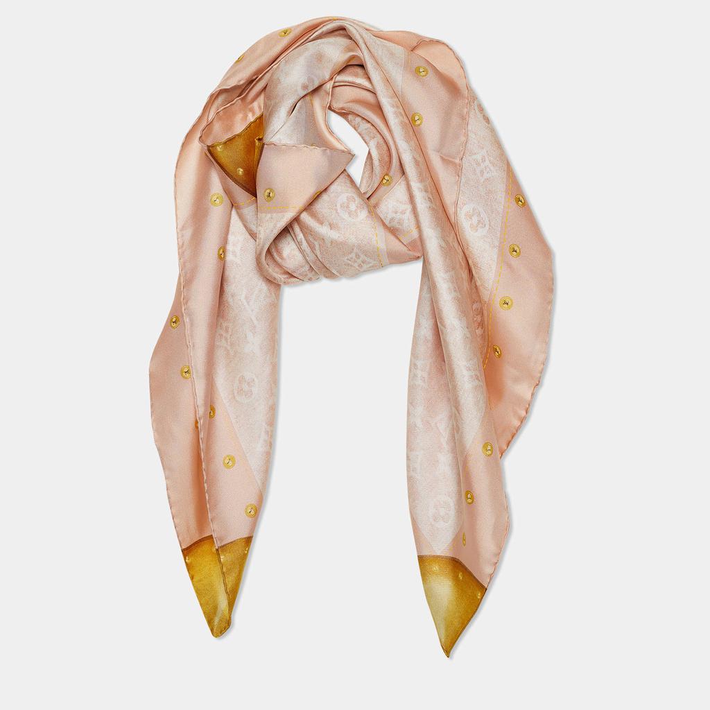 Louis Vuitton Pale Pink & Gold Monogram Print Silk Scarf商品第2张图片规格展示