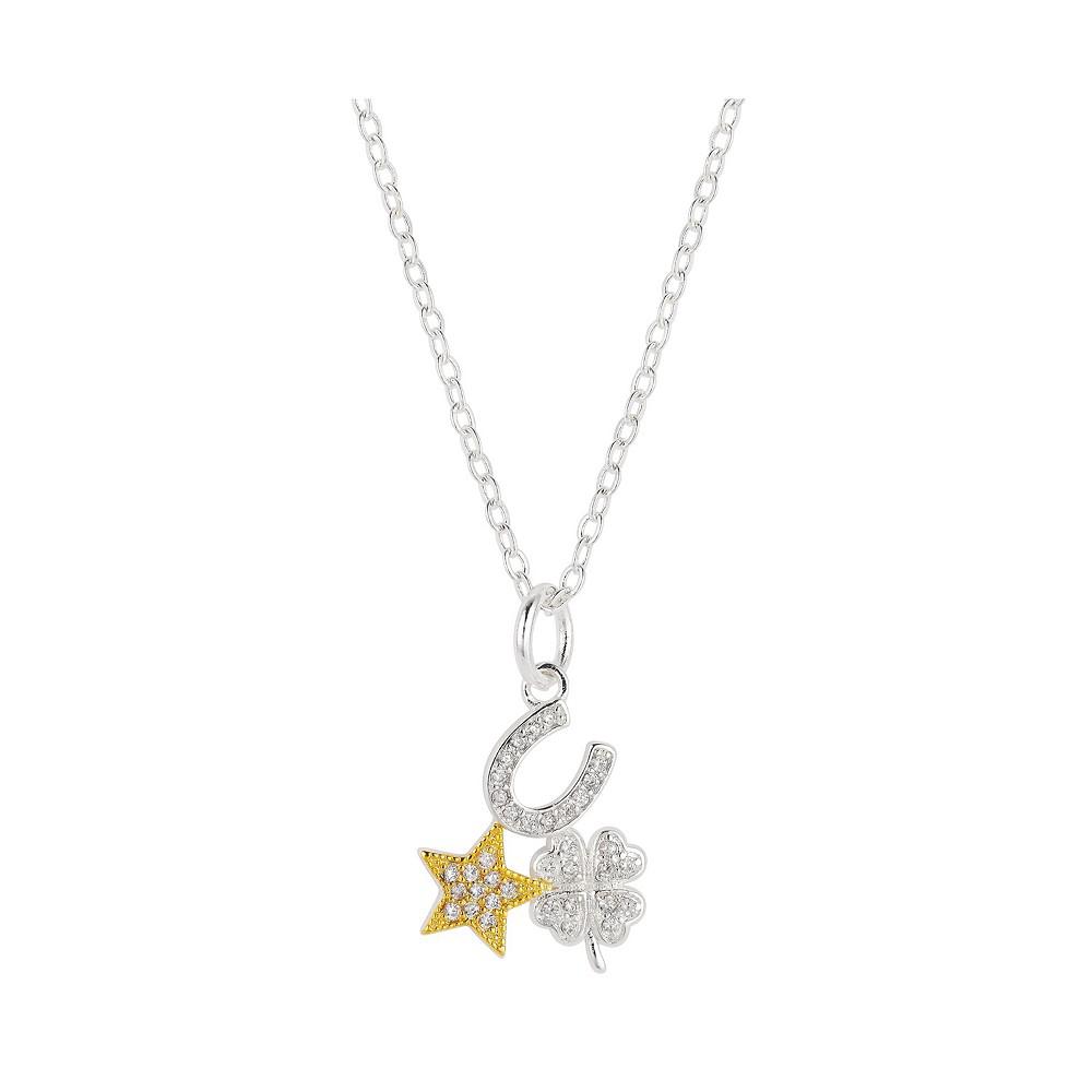 Gold Two-Tone Cubic Zirconia Lucky Horseshoe, Clover and Star Pendant Necklace商品第1张图片规格展示